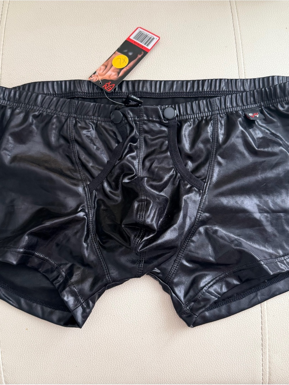 envy Black Faux Leather Boxer Briefs with Red Logo
